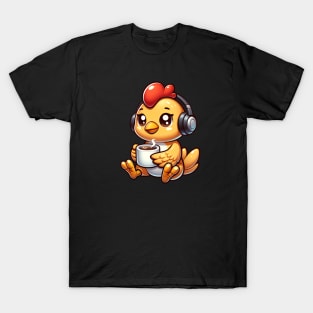 Chicken with Headphones Drinking Coffee T-Shirt